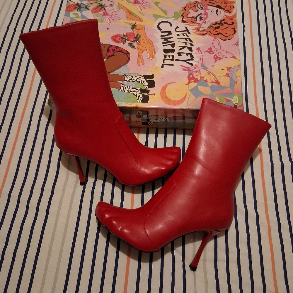 Jeffrey Campbell Red Heeled Boots Bold Statement - Picture 6 of 15